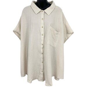 Torrid Plus 5 5X Cotton Gauze Dolman Short Sleeve Shirt Button Down Beige New